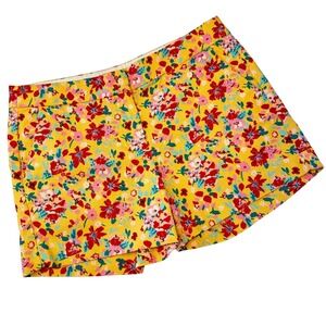 J. Crew Women's Yellow Floral Print Cotton Shorts Size 10 Preppy